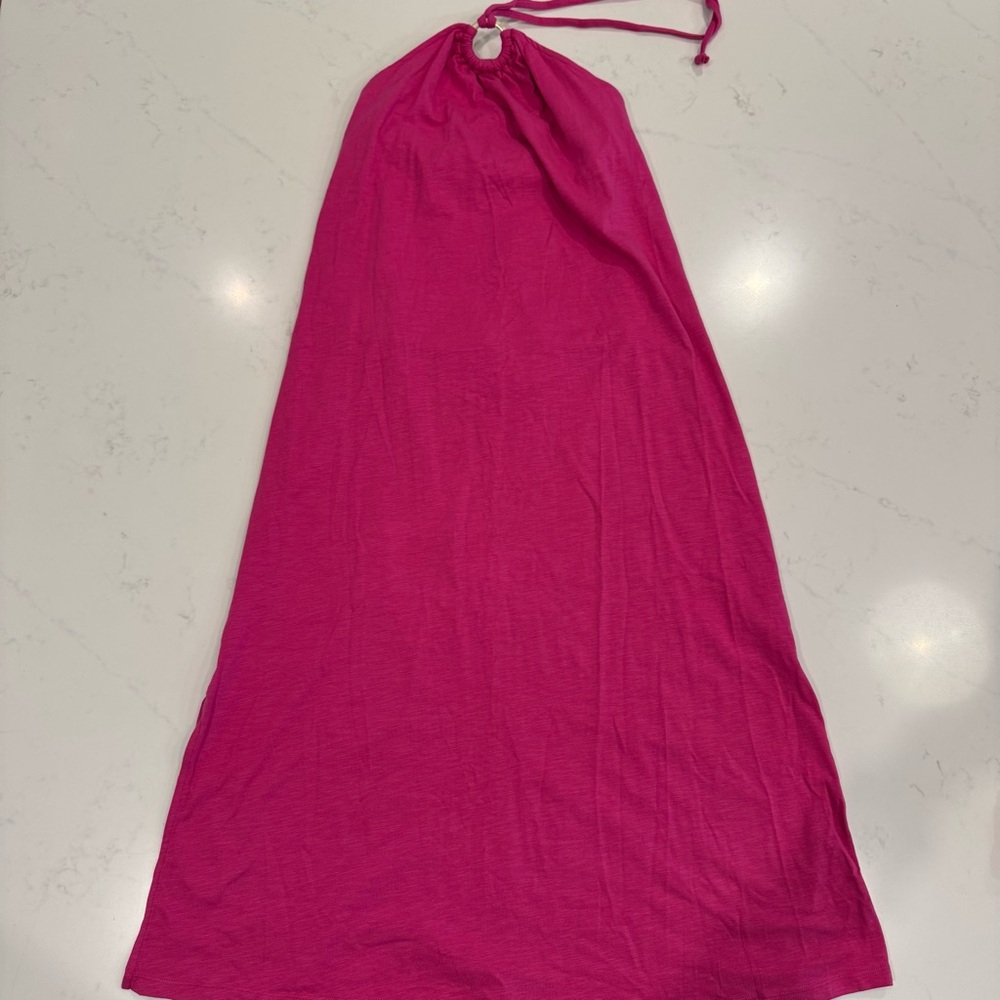 NWT :Old Navy O Ring Halter Cotton Midi Dress Shelf Bra : Hot Pink : Small